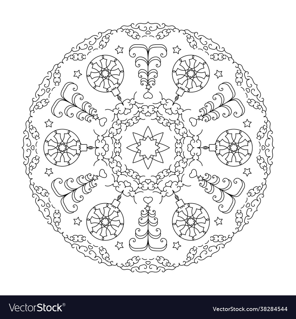 Christmas Mandala Coloring Page Royalty Free Vector Image