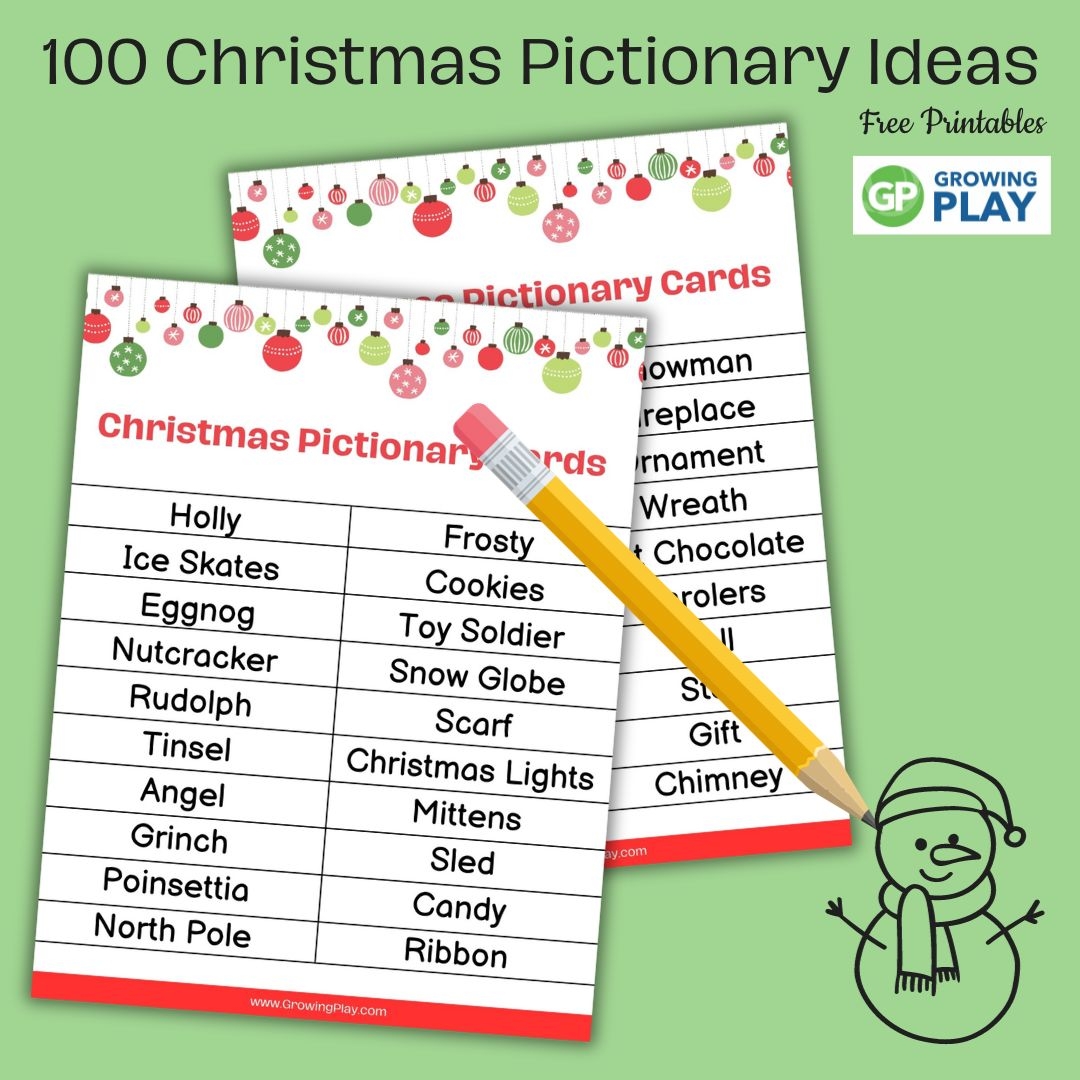 Christmas Pictionary Printable Game Free 100 Word List Growing Play