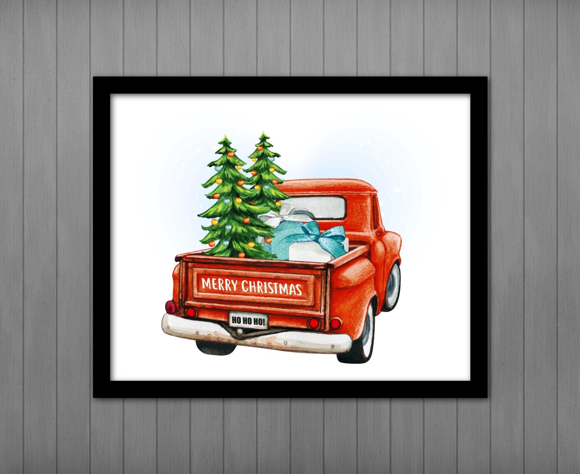Christmas Truck PRINTABLE Sign Instant Download Farmhouse Vintage Christmas Art Print In Watercolor With Red Truck Printables By Cottonwood Whispers