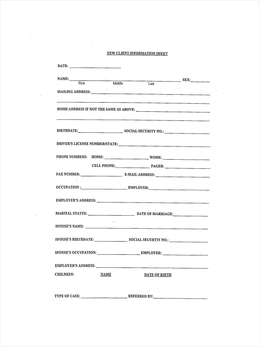 Client Information Sheet 16 Examples Format How To Make Format Pdf