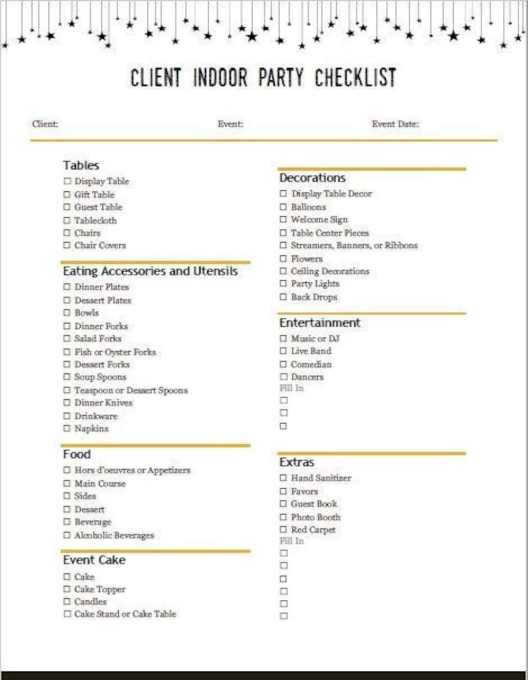 Client Party Planning Checklist Etsy