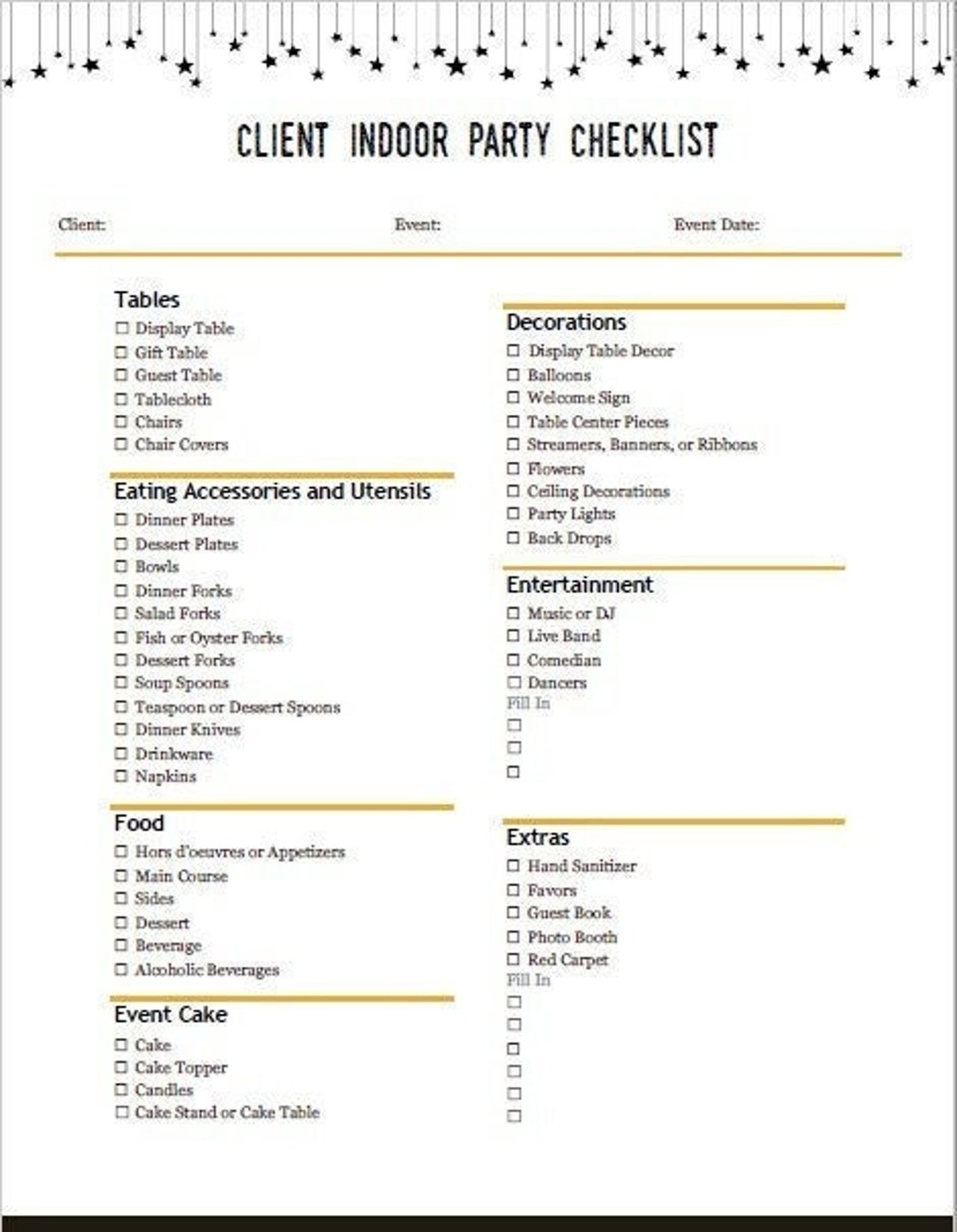Client Party Planning Checklist Etsy