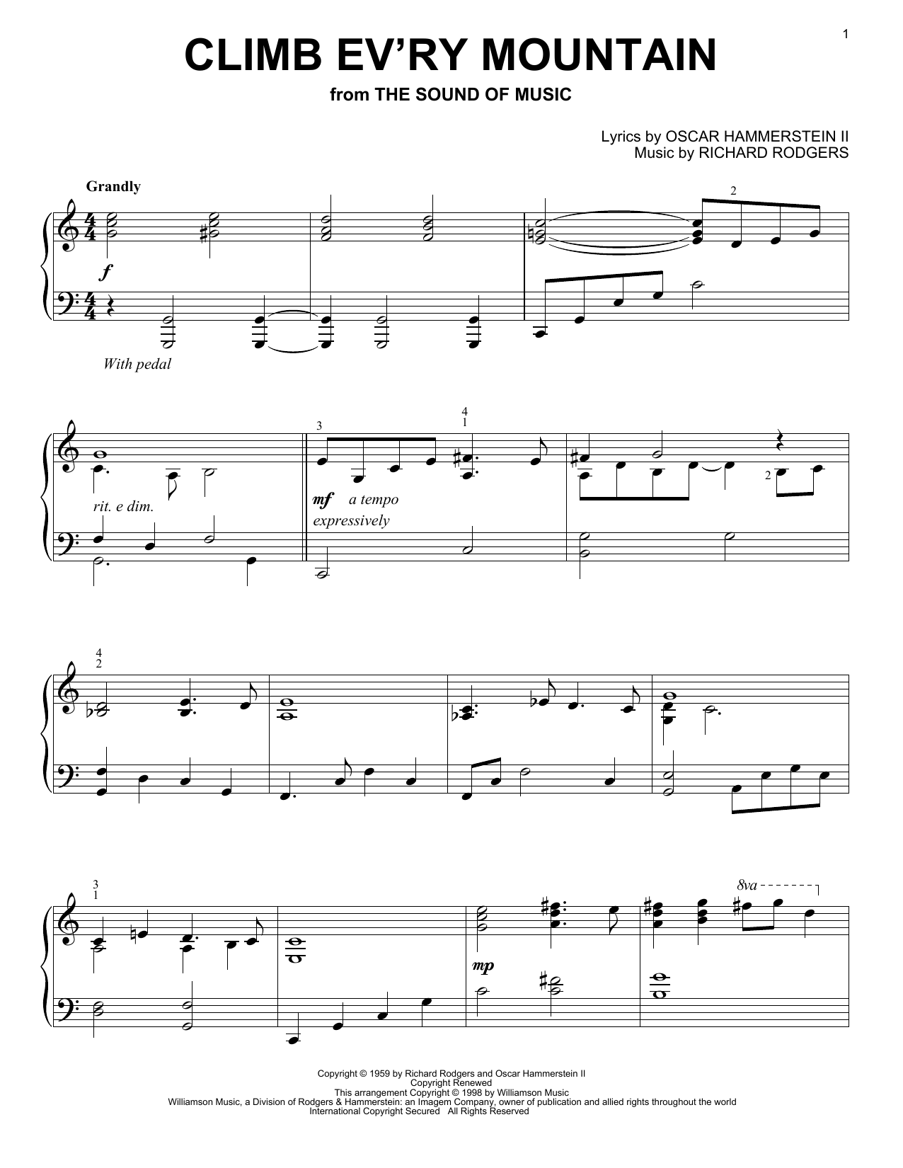 Climb Ev ry Mountain By Rodgers Hammerstein Sheet Music For Piano Solo At Sheet Music Direct