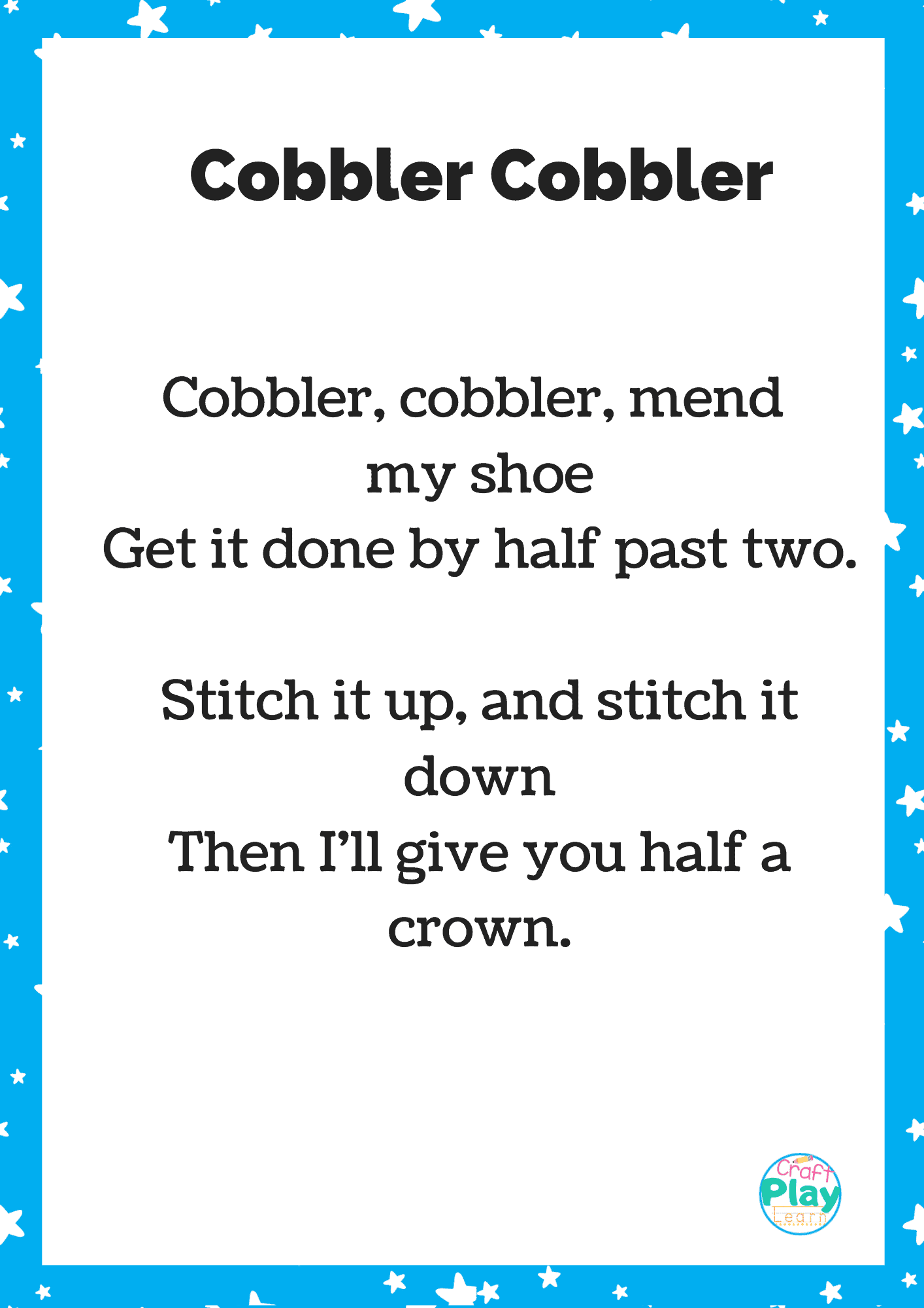 Cobbler Cobbler Nursery Rhyme Printable Activity Ideas