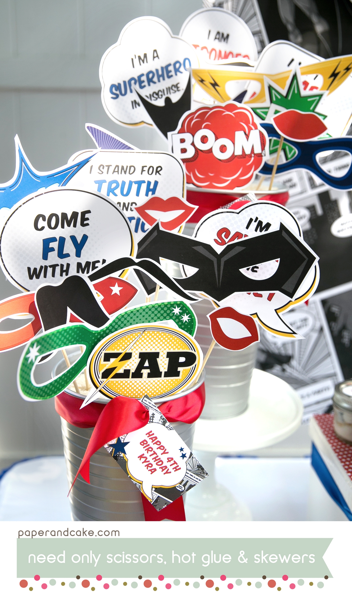 Comic Book Superhero Printable Photo Booth Props Paper And Cake