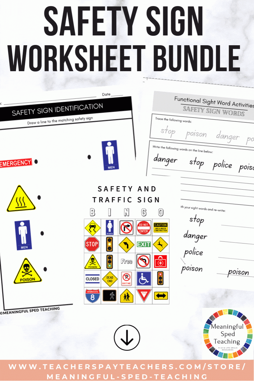Community Safety Sign Life Skills Printable Worksheet Bundle