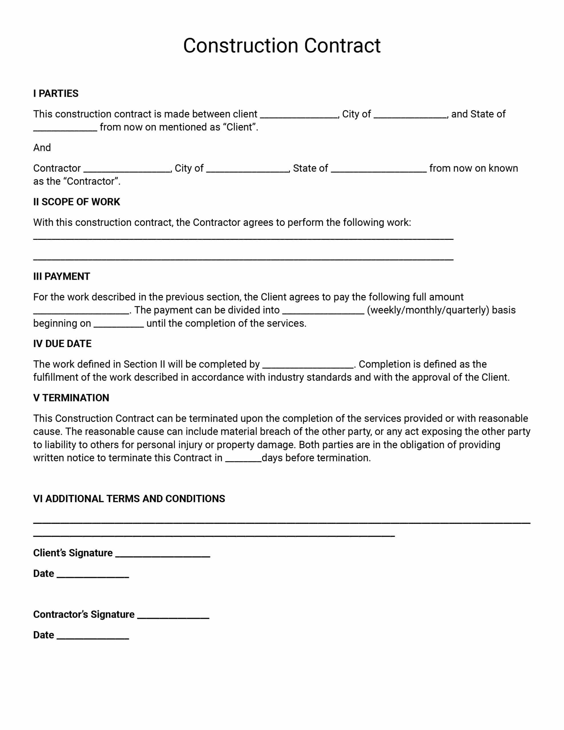 Construction Contract Templates Download Print For Free 