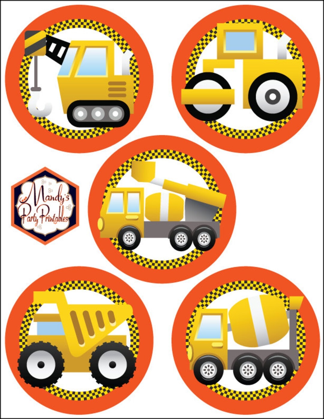 Construction Cupcake Toppers Construction Stickers INSTANT DOWNLOAD Etsy