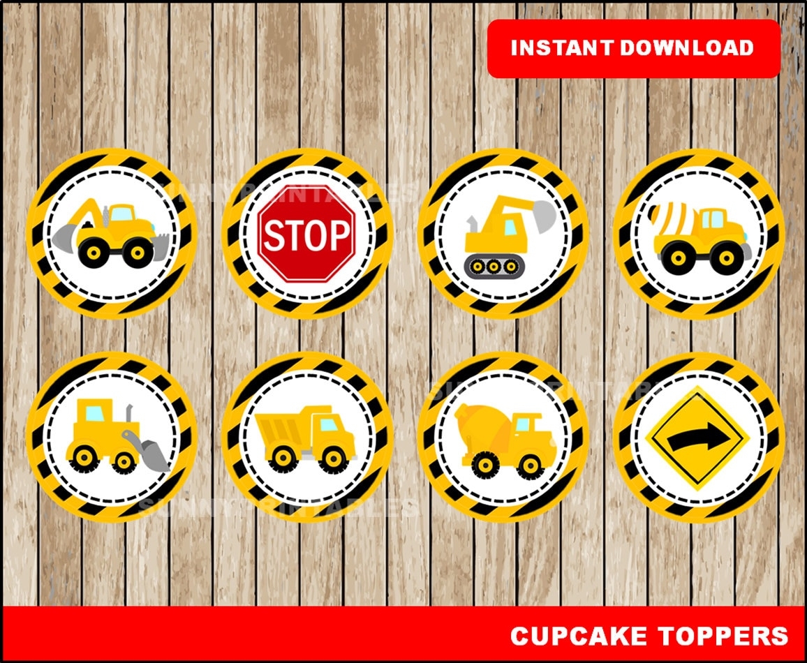 Construction Cupcakes Toppers Printable Construction Toppers Construction Party Toppers Instant Download Etsy
