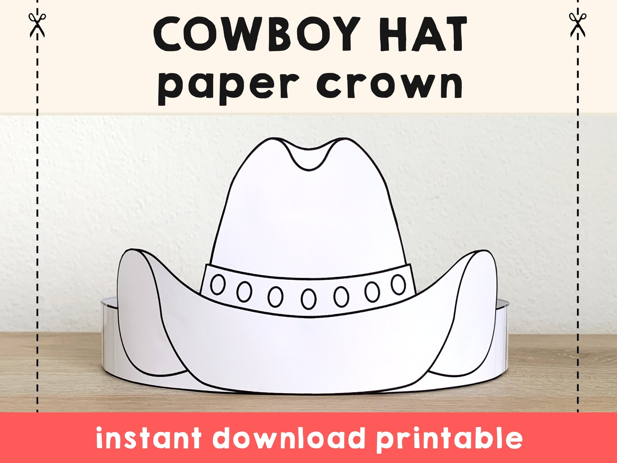Cowboy Hat Paper Crown Party Coloring Printable Kids Craft Wild West Costume Birthday Printable Favor Costume DIY Instant Download Etsy