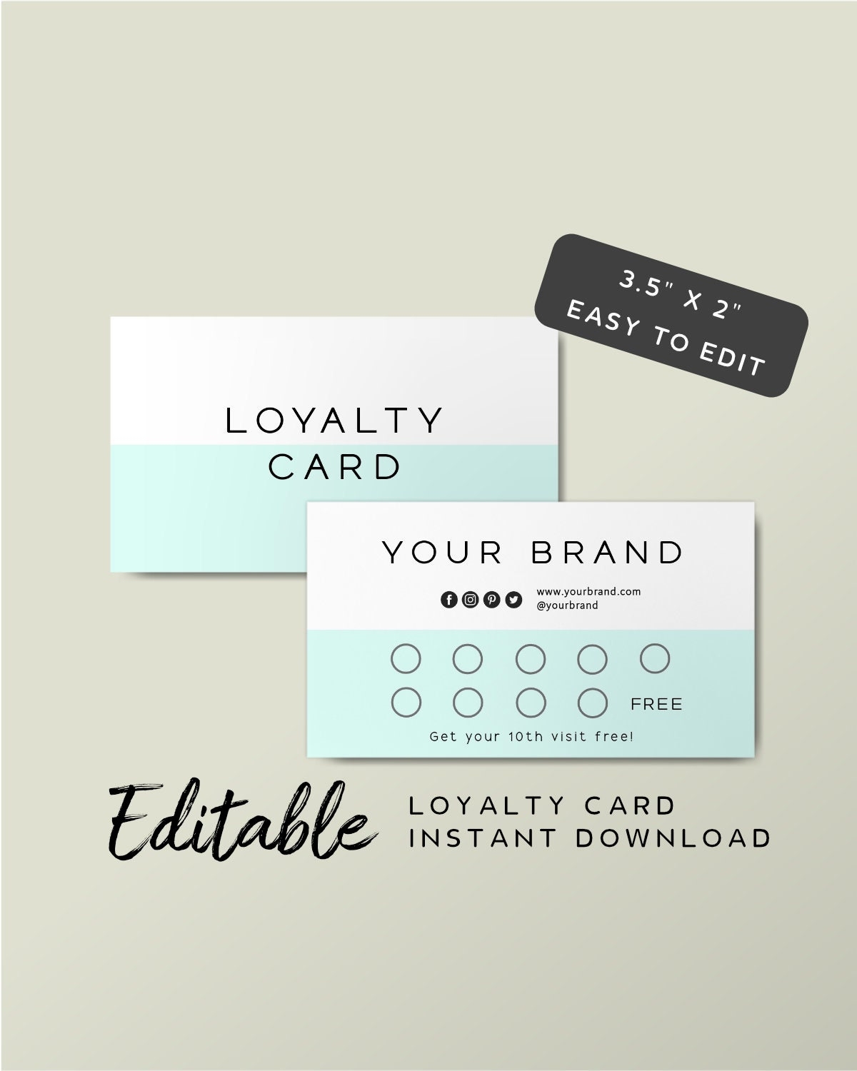 Custom Loyalty Card Template Business Rewards Card DIY Stamp Card Business Printables Social Media Cards Simple Loyalty Card Design Etsy
