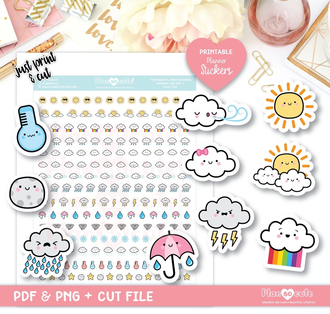 Cute Kawaii Weather Printable Planner Stickers Etsy