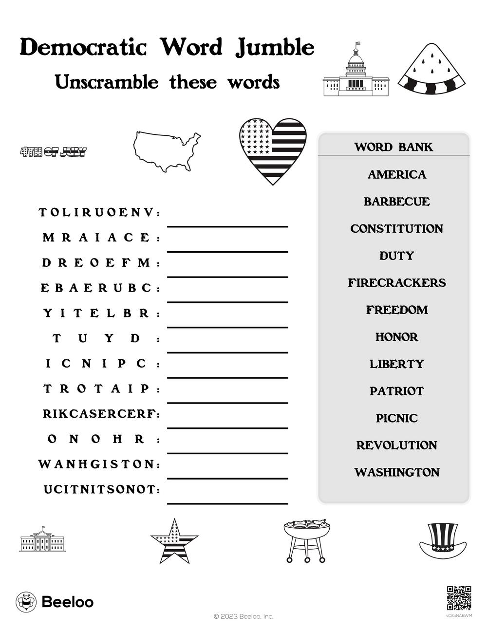 Democratic Word Jumble Beeloo Printable Crafts And Activities For Kids