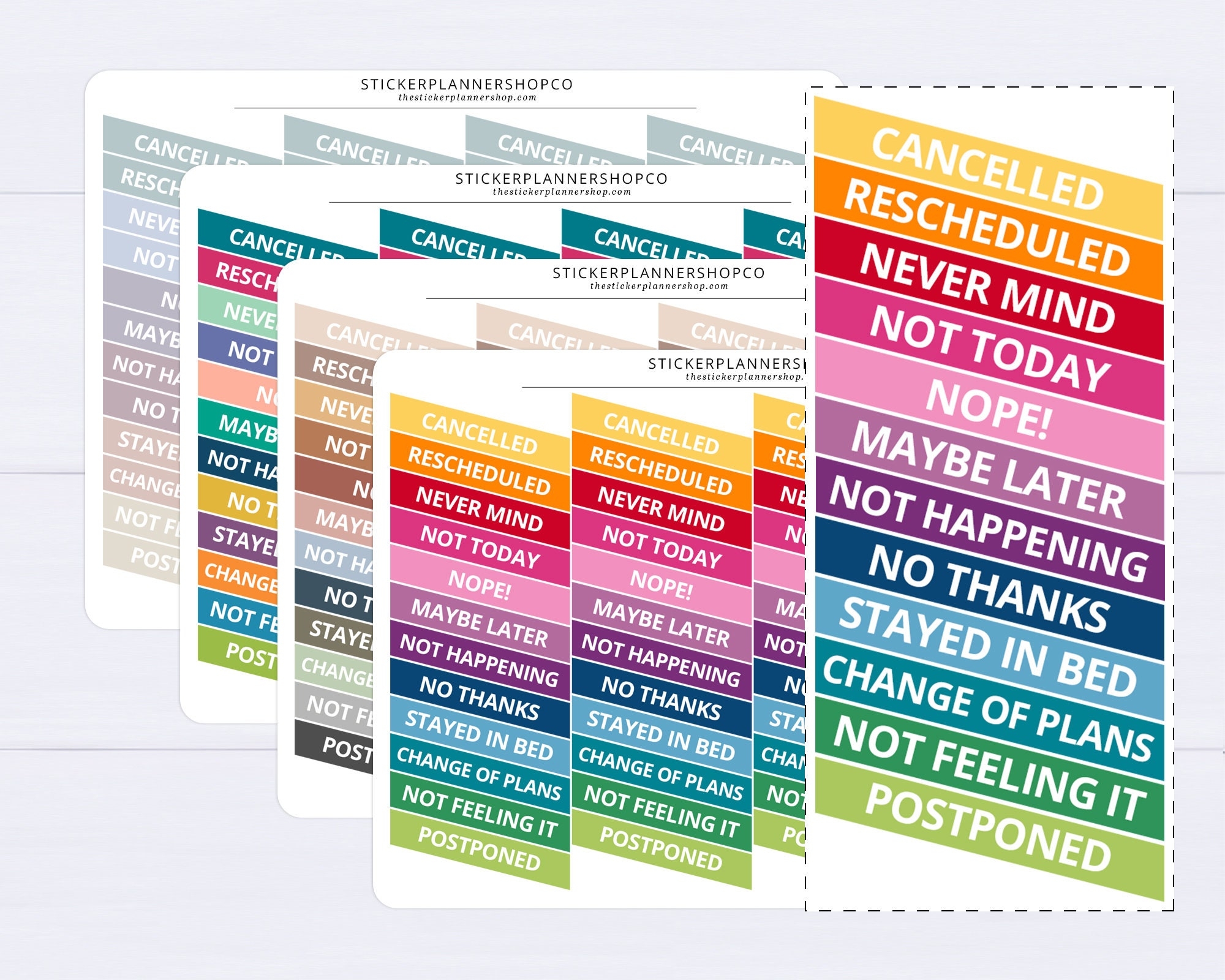Diagonal Cancelled Planner Stickers Mixture Of 12 Different Words Etsy