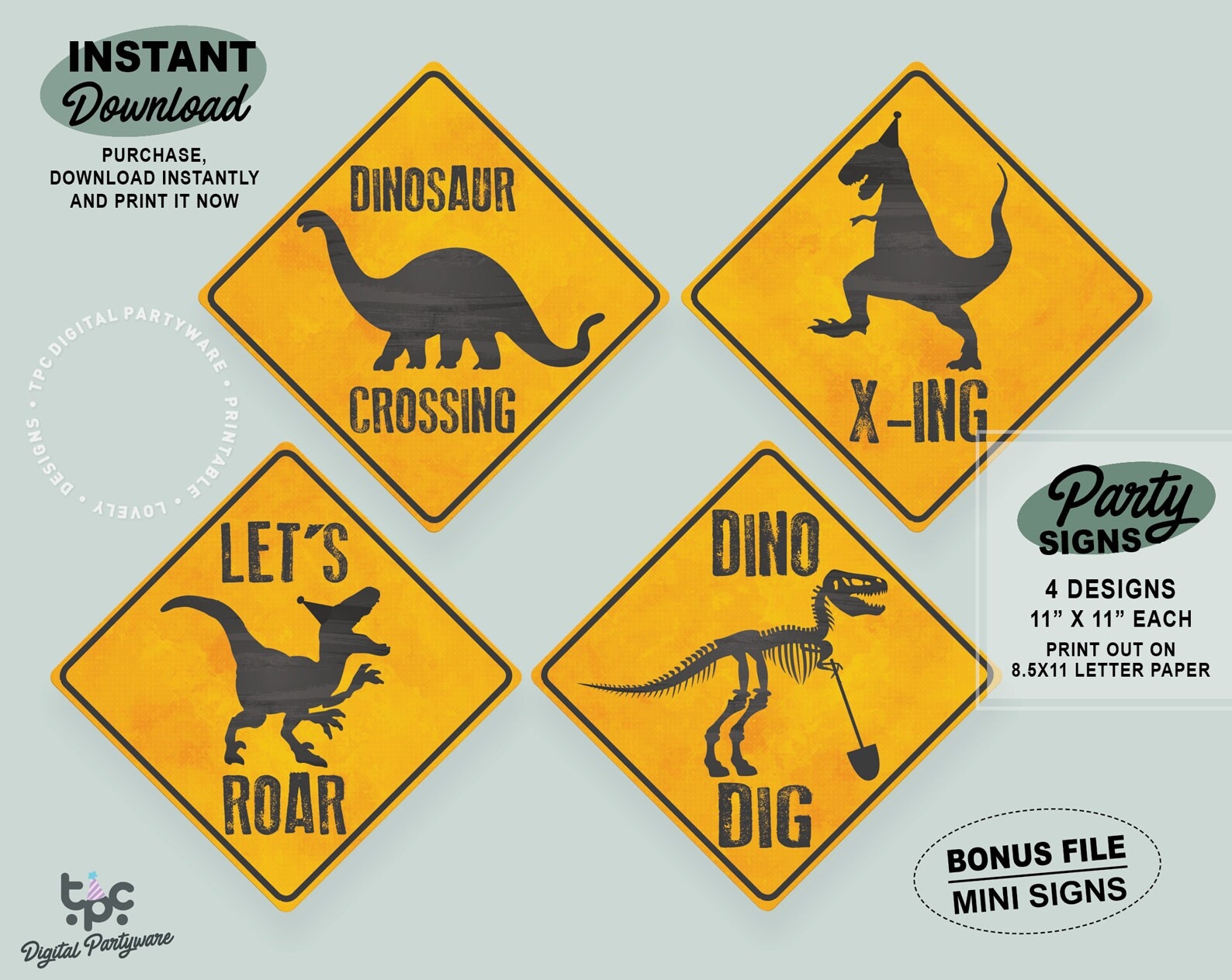Dinosaur Birthday Party Signs Printable Dinosaur Set Of 4 Party Signs Dino X ing Dinosaur Dig Lets Roar Jurassic Party Decor Etsy