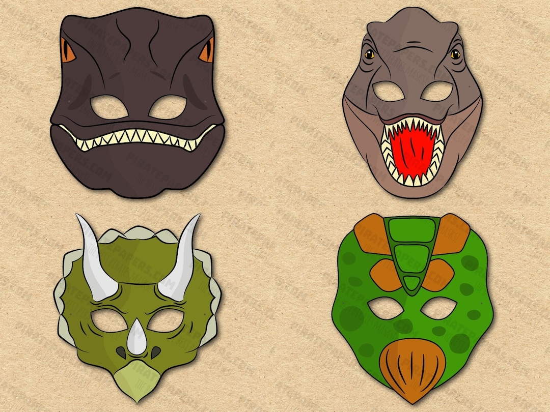 Dinosaurs Masks Printable Velociraptor T rex Triceratops Stegosaurus Paper DIY Kids Adults PDF Template Download Halloween Birthdays Etsy