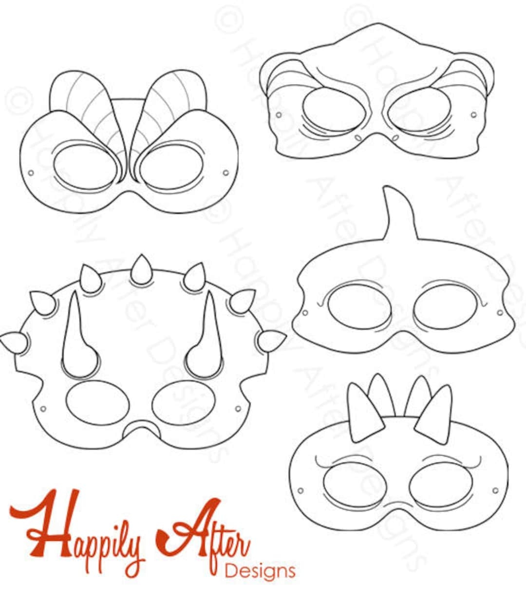 Dinosaurs Printable Coloring Masks Dinosaur Masks Triceratops Mask Trex Mask Pterodactyl Stegosaurus Prehistoric Jurassic Dino Mask Etsy