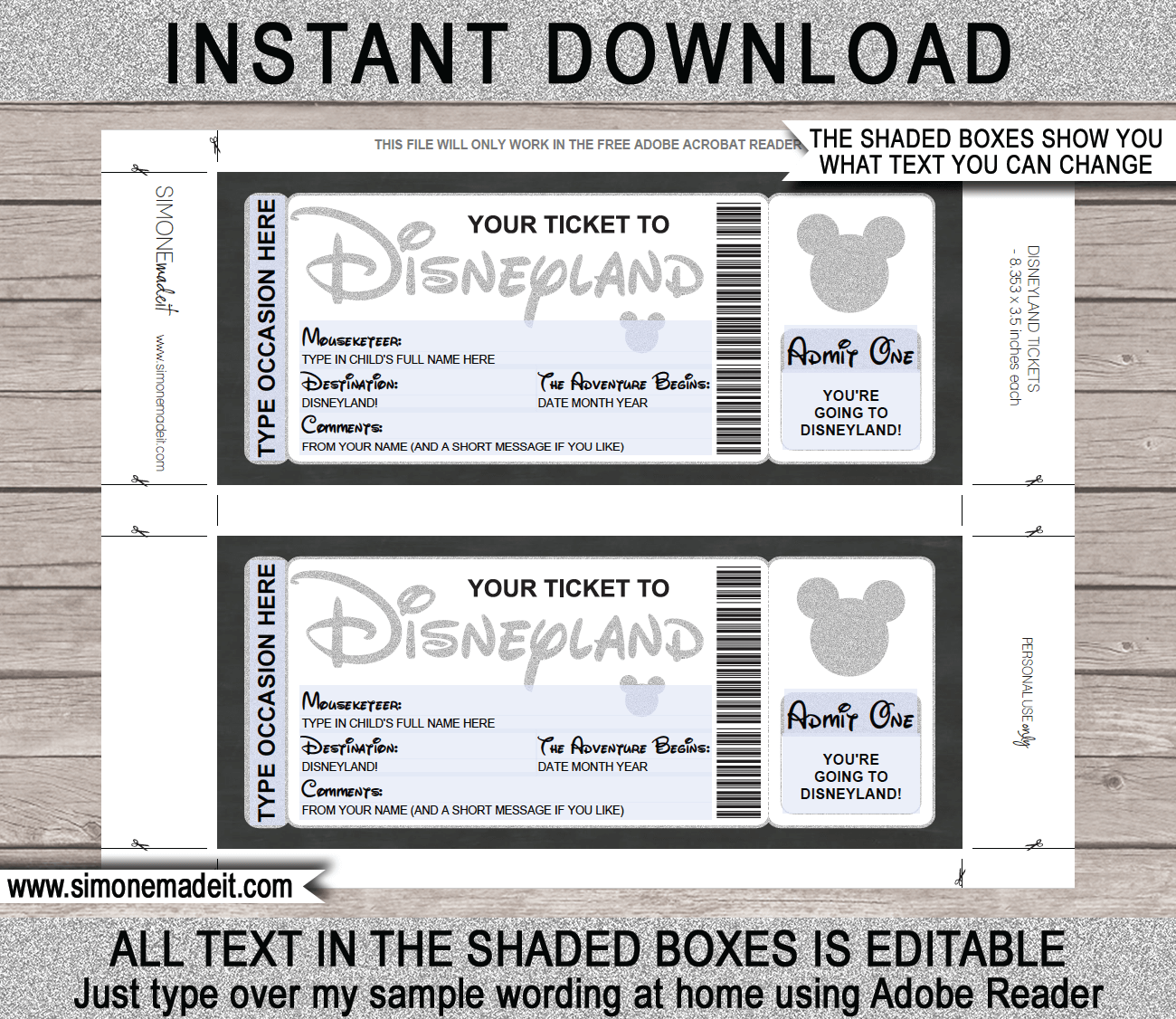 Disneyland Trip Printable Template Surprise Disney Trip Reveal Gift Ticket