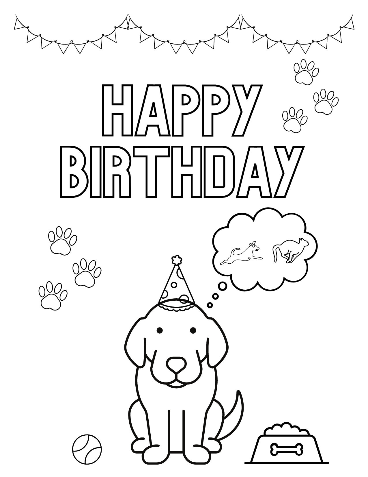 DOG Coloring Birthday Card PDF PNG Printable Digital Birthday Card Printable Birthday Card 4 25x5 5 8 5x11 Folded Etsy