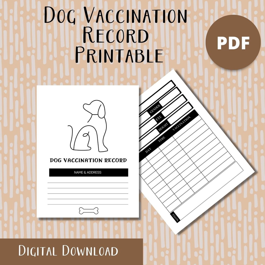 Dog Vaccination Record Printable Pet Vaccination Tracker Printable Vaccination Record Puppy Vaccination Record Dog Medical Printables Etsy