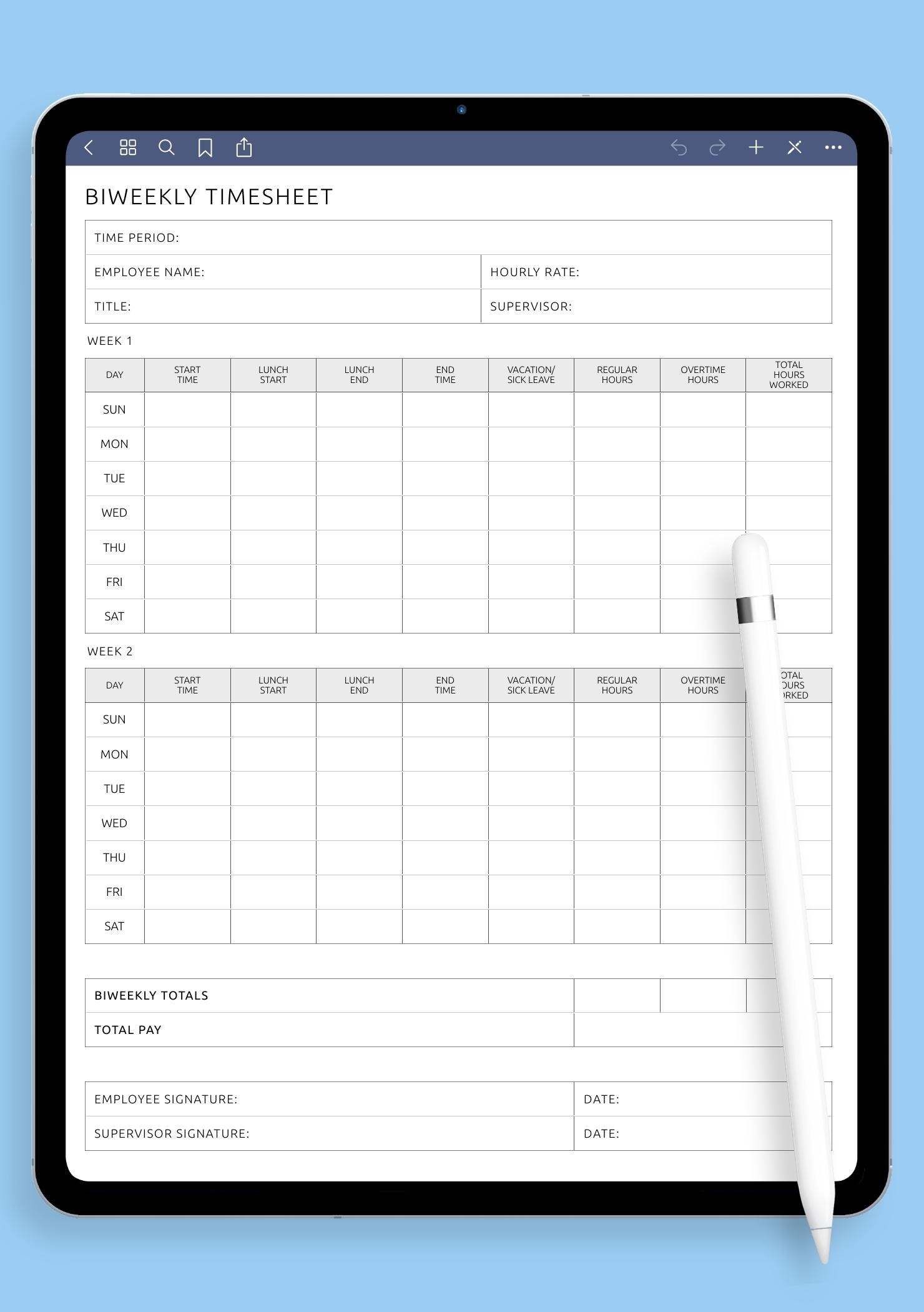 Free Printable Biweekly Time Sheets