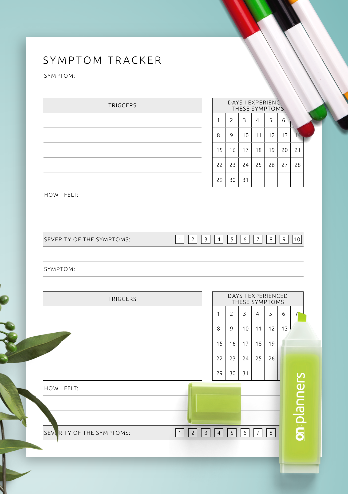 Download Printable Blank Symptom Tracker Template PDF