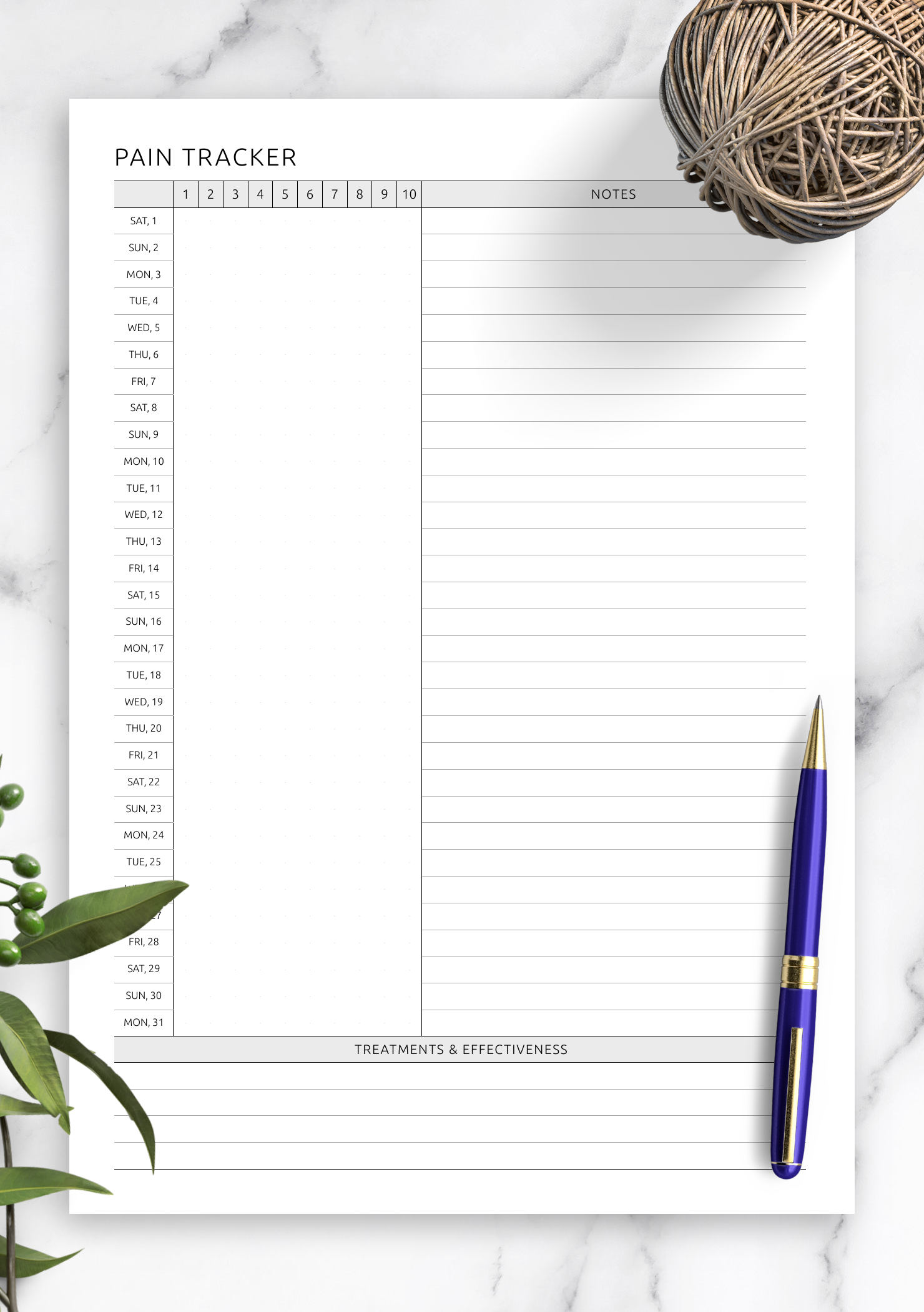 Free Printable Pain Tracker