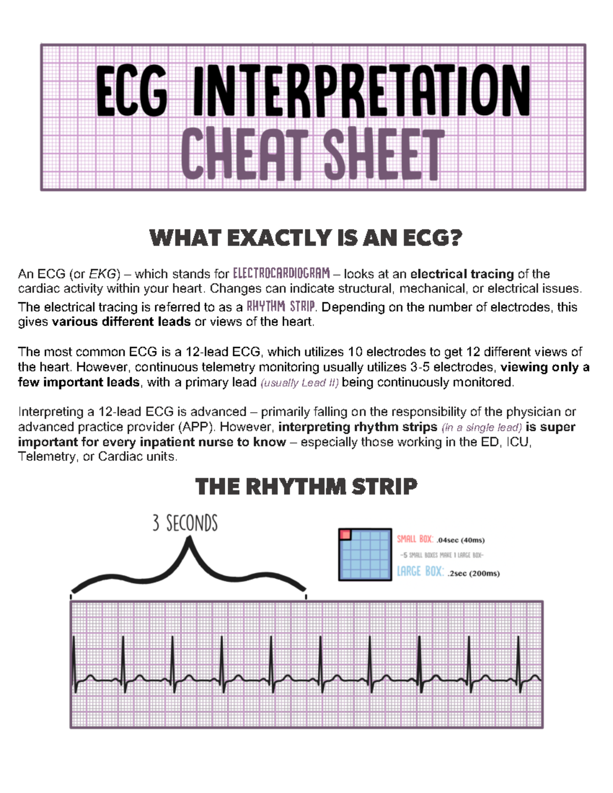 ECG Interpretation Cheat Sheet WHAT EXACTLY IS AN ECG An ECG or EKG Which Stands For Studocu