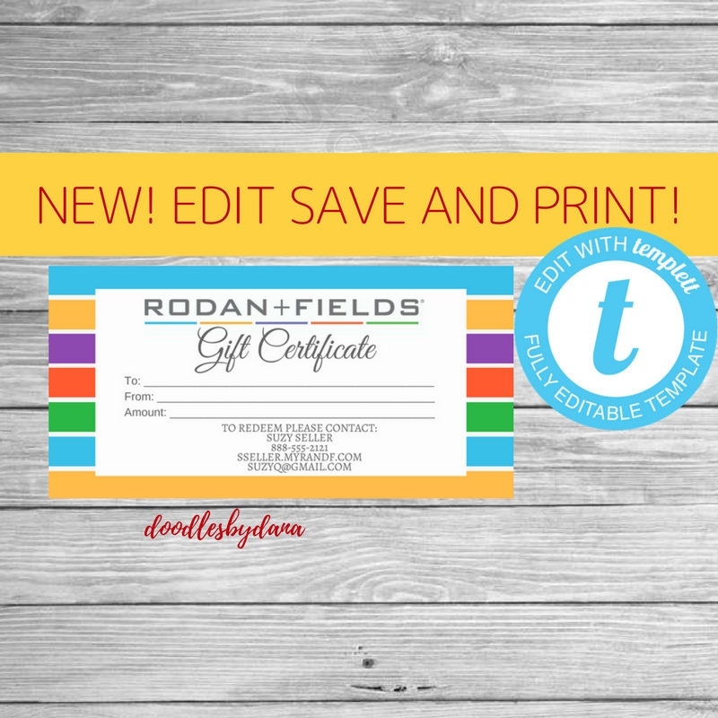 Edit Save And Print Rodan And Fields Gift Certificate Check Style Rodan Fields INSTANT DOWNLOAD Edit Yourself Etsy
