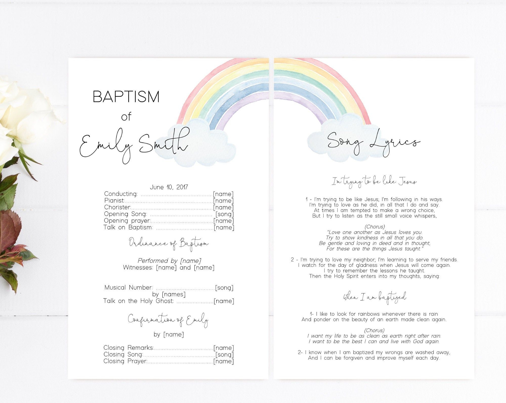 Editable LDS Baptism Program Template Printable Baptism Program Rainbow Baptism Program Lds Baptism DIY Editable Template Corjl RB01 Etsy