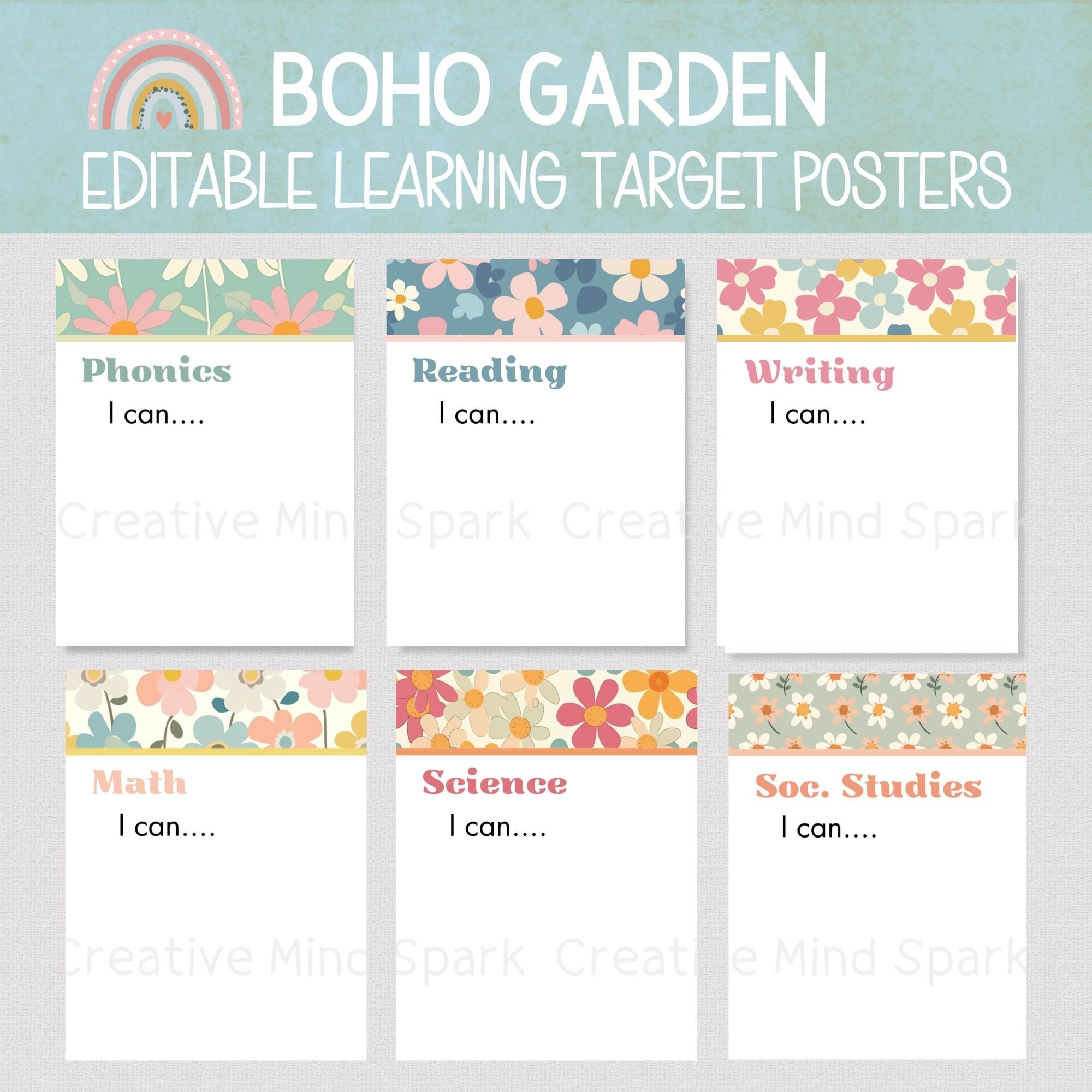 EDITABLE LEARNING TARGET Posters Boho Garden Theme Learning Goal Posters Printable Student Learning Target Charts For Elementary Classroom Etsy