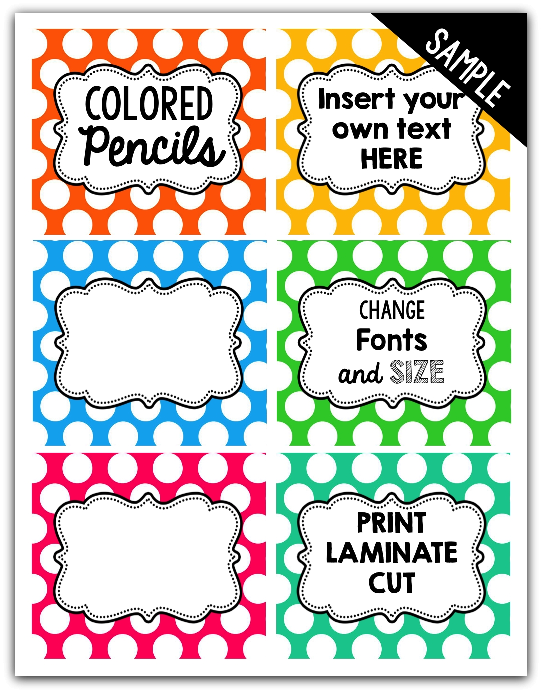 Editable Polka Dot Labels 