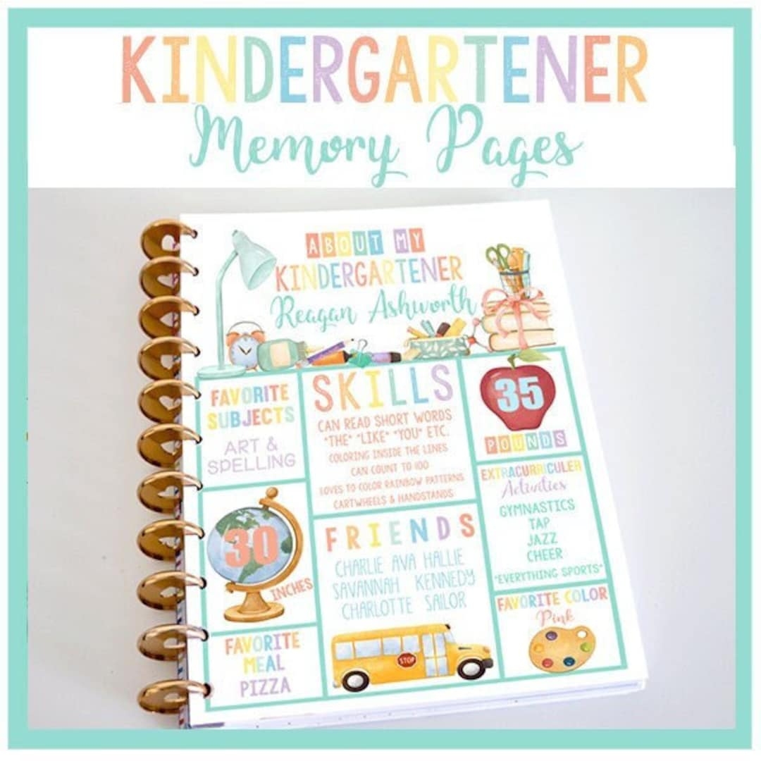 EDITABLE PRINTABLE Kindergarten Memory Pages School Days School Memory Book Kinder Memory Pages School Scrapbook Pages Class Keeper Etsy