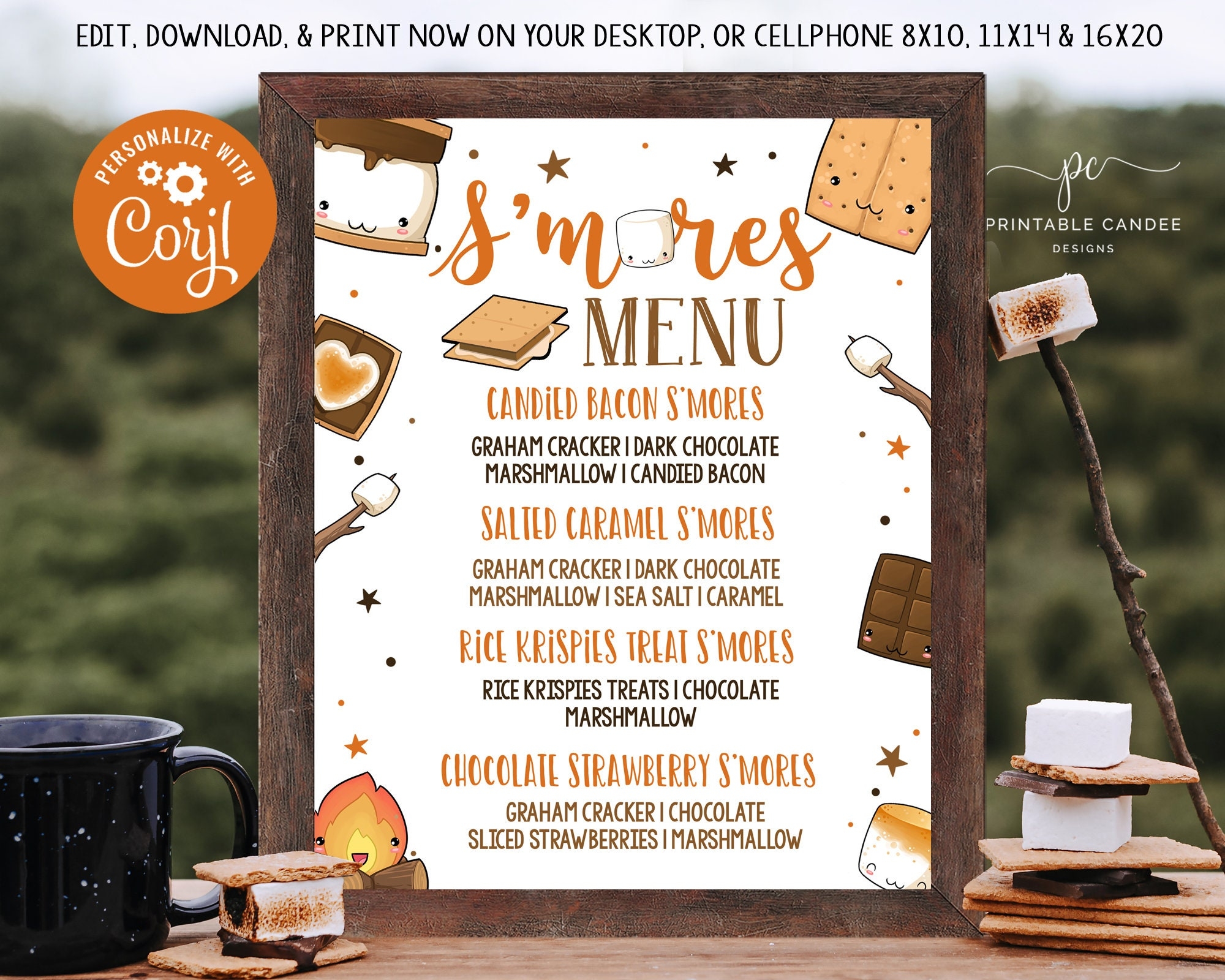 Editable S more Bar Menu Sign Smore Bar S mores Station Outdoor Party Birthday Smores Theme Decor Printable Instant Download Etsy Sweden
