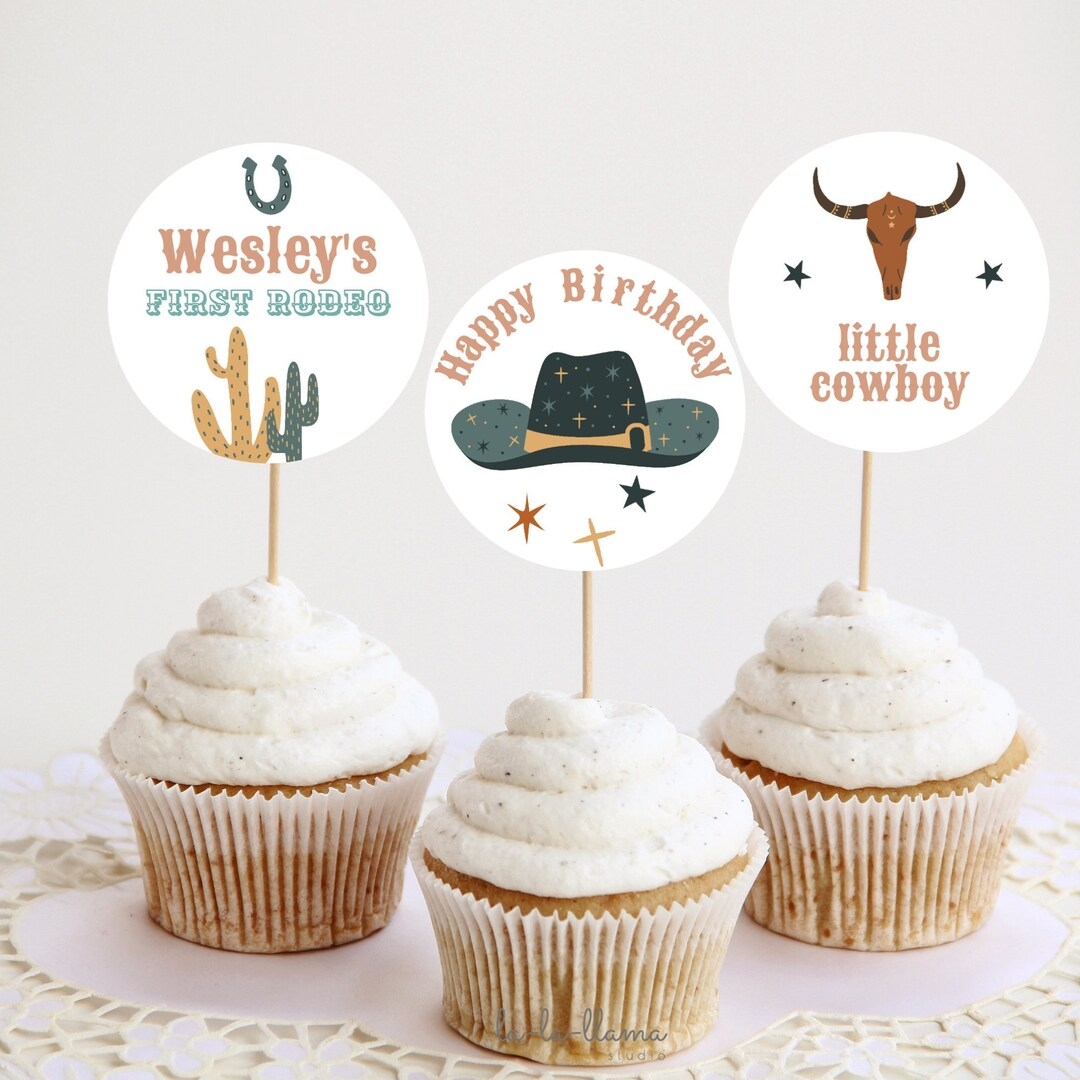 EDITABLE Western Birthday Cupcake Toppers First Rodeo Cake Topper Cowboy Birthday Decor Printable Wild West Cupcake Instant Download 888 Etsy