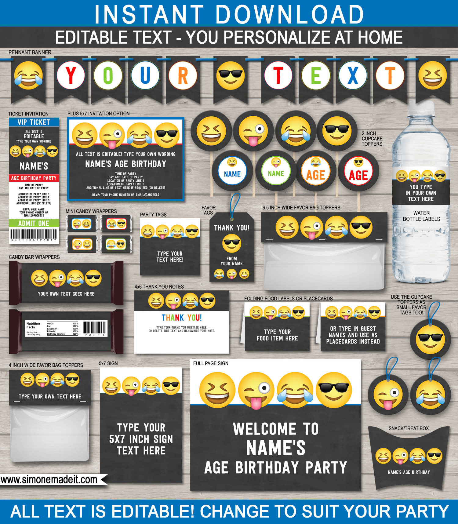 Emoji Birthday Party Printables For Boys Editable Emoji Templates
