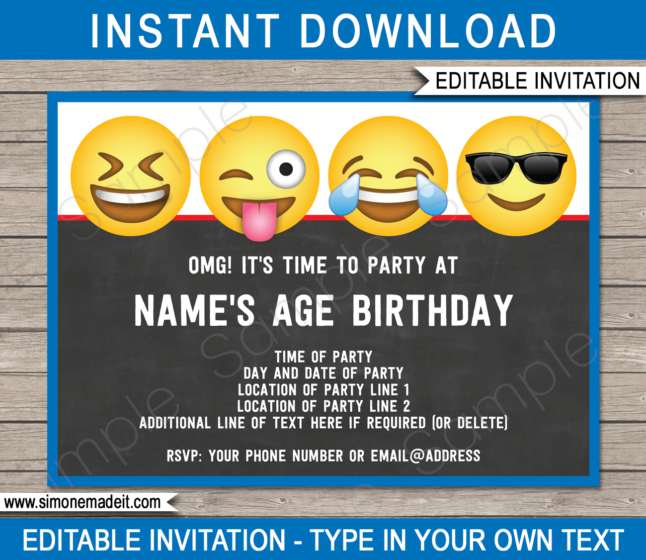 Emoji Theme Party Invitations Template Printable Boys Emoji Invite