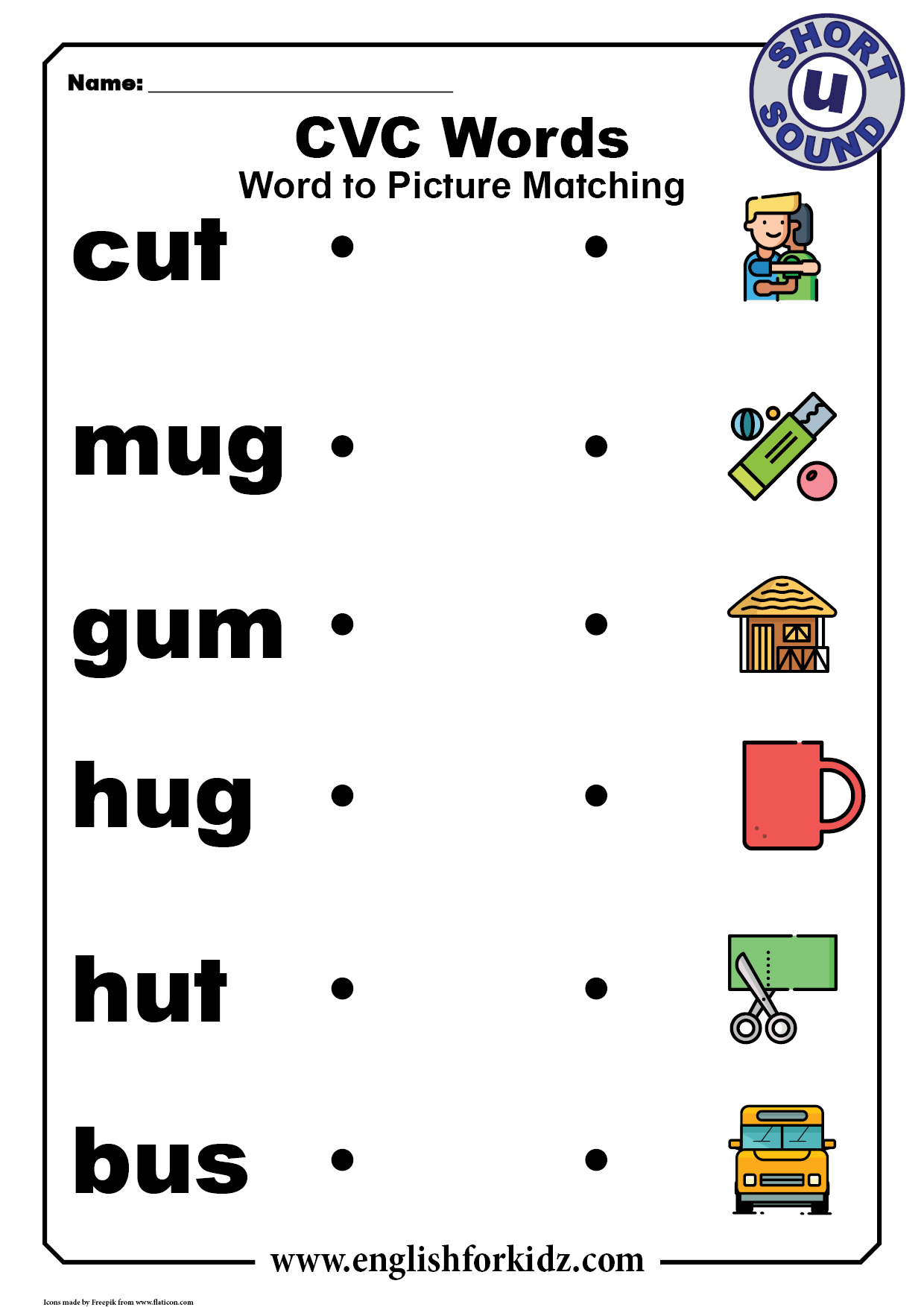 English For Kids Step By Step CVC Words Worksheets Short U Sound