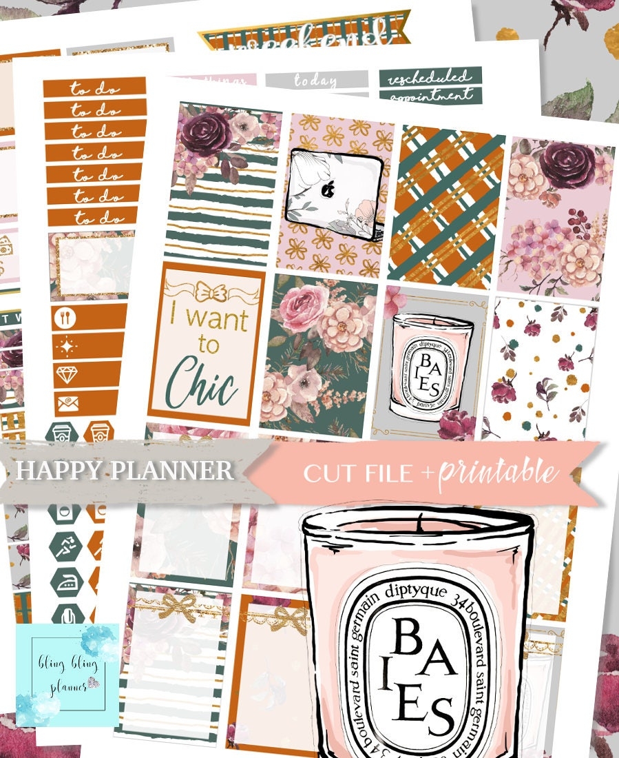 FALL HAPPY Planner STICKERS Happy Planner Printable Stickers Silhouette Files Printable Planner Stickers Fall Floral Sticker Weekly Kit Etsy