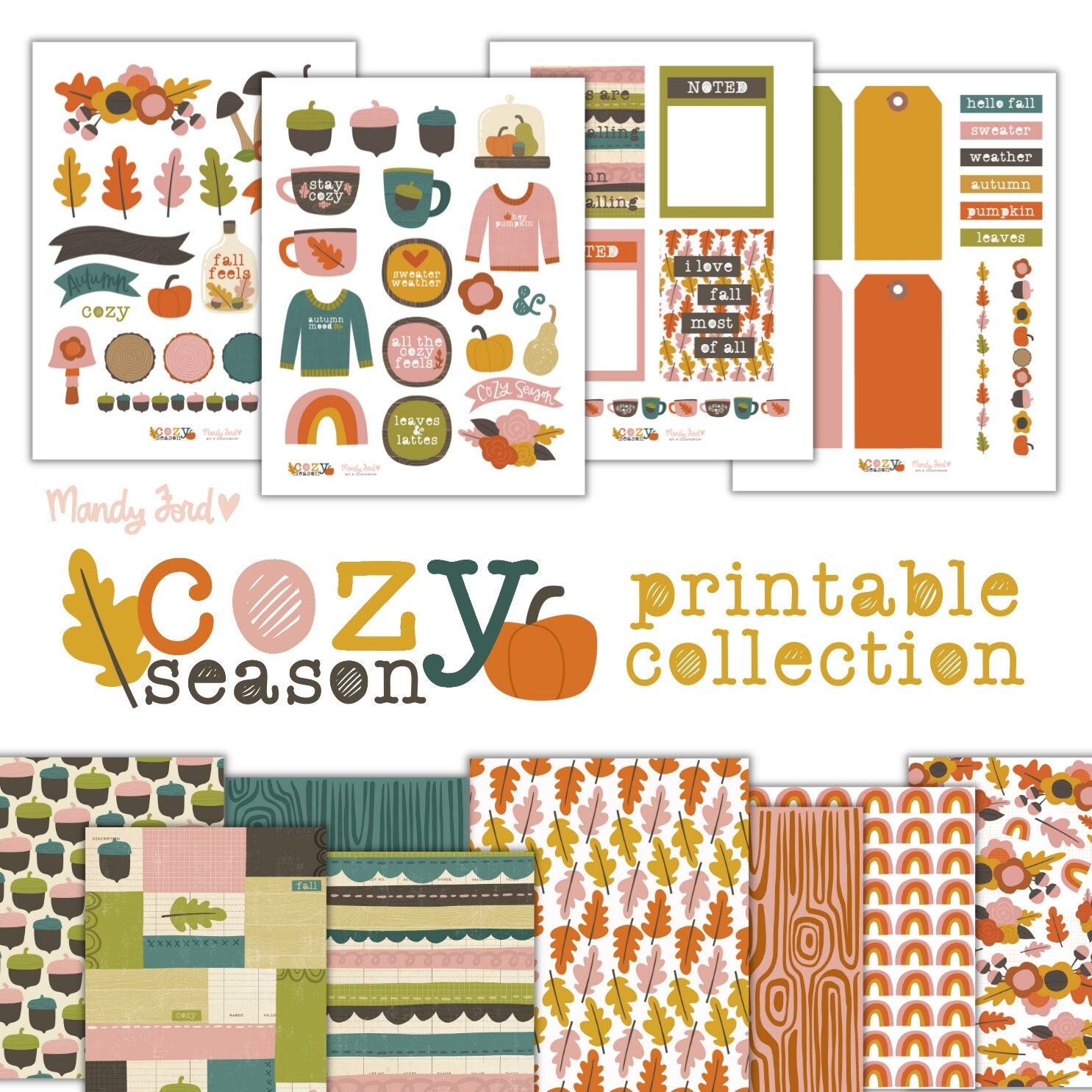 Fall Printable Stickers Autumn Scrapbooking Kit Fall Papercrafting Kit Printable Stickers Planner Stickers Fall Vibes Scrapbook Paper Etsy