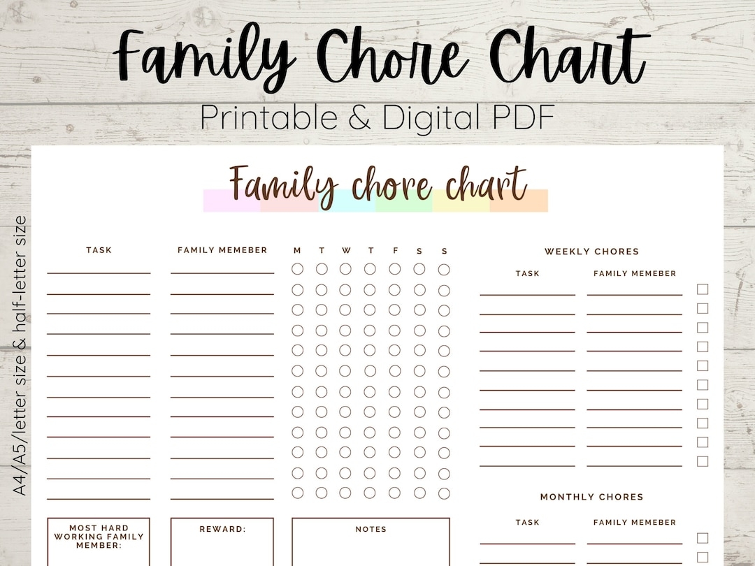Family Chore Chart Printable Chore Checklist Family Checklist Kids Chores Kids Chore List Cleaning Schedule Fillable PDF Instant Etsy