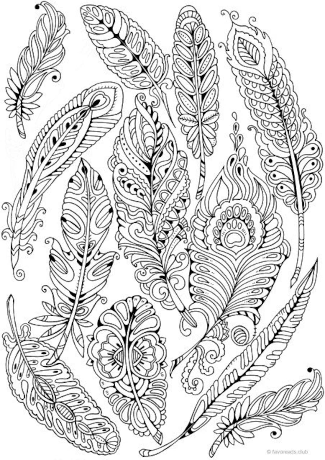 Feathers Printable Adult Coloring Page From Favoreads Coloring Book Pages For Adults And Kids Coloring Sheets Coloring Designs Etsy