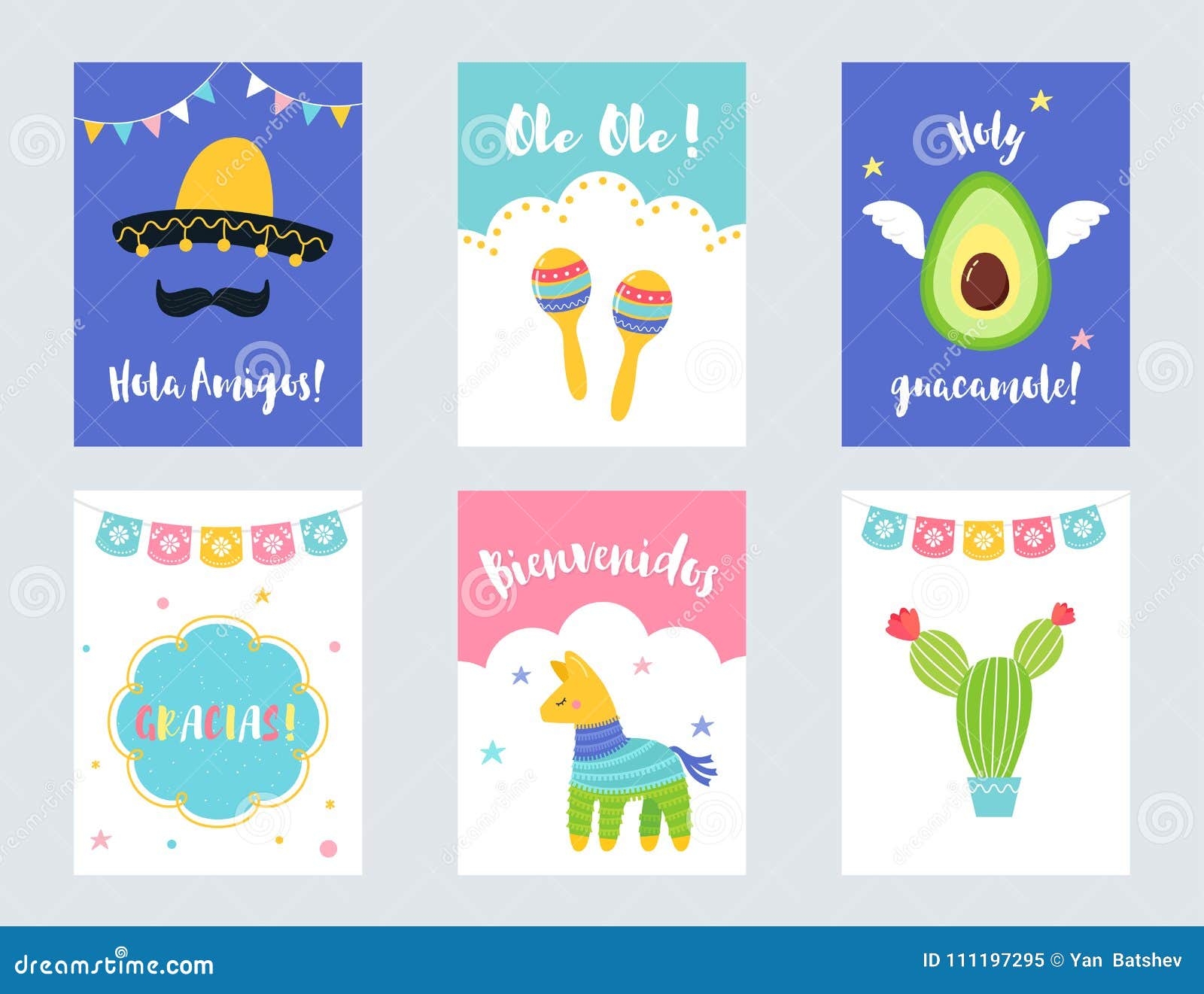 Fiesta Mexican Party Invitations And Cards Vector Set Stock Vector Illustration Of Invitation Latino 111197295