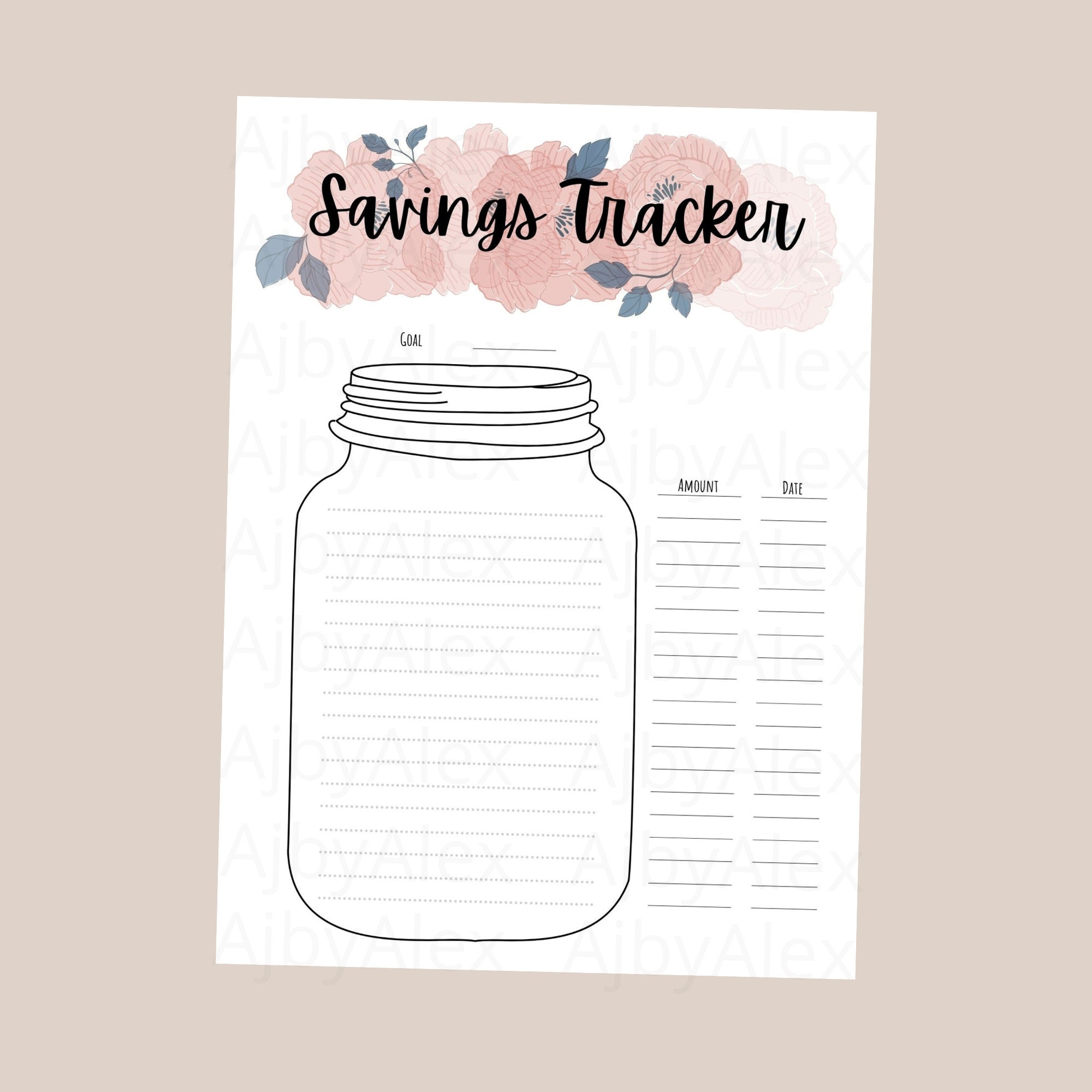 Flower Themed Savings Tracker Printable Savings Goal Tracker Saving Jar For Bullet Journal Savings Challenge Money Saving Jar HP Etsy