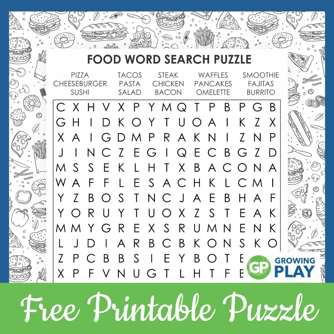 Food Word Search Printable FREE Growing Play