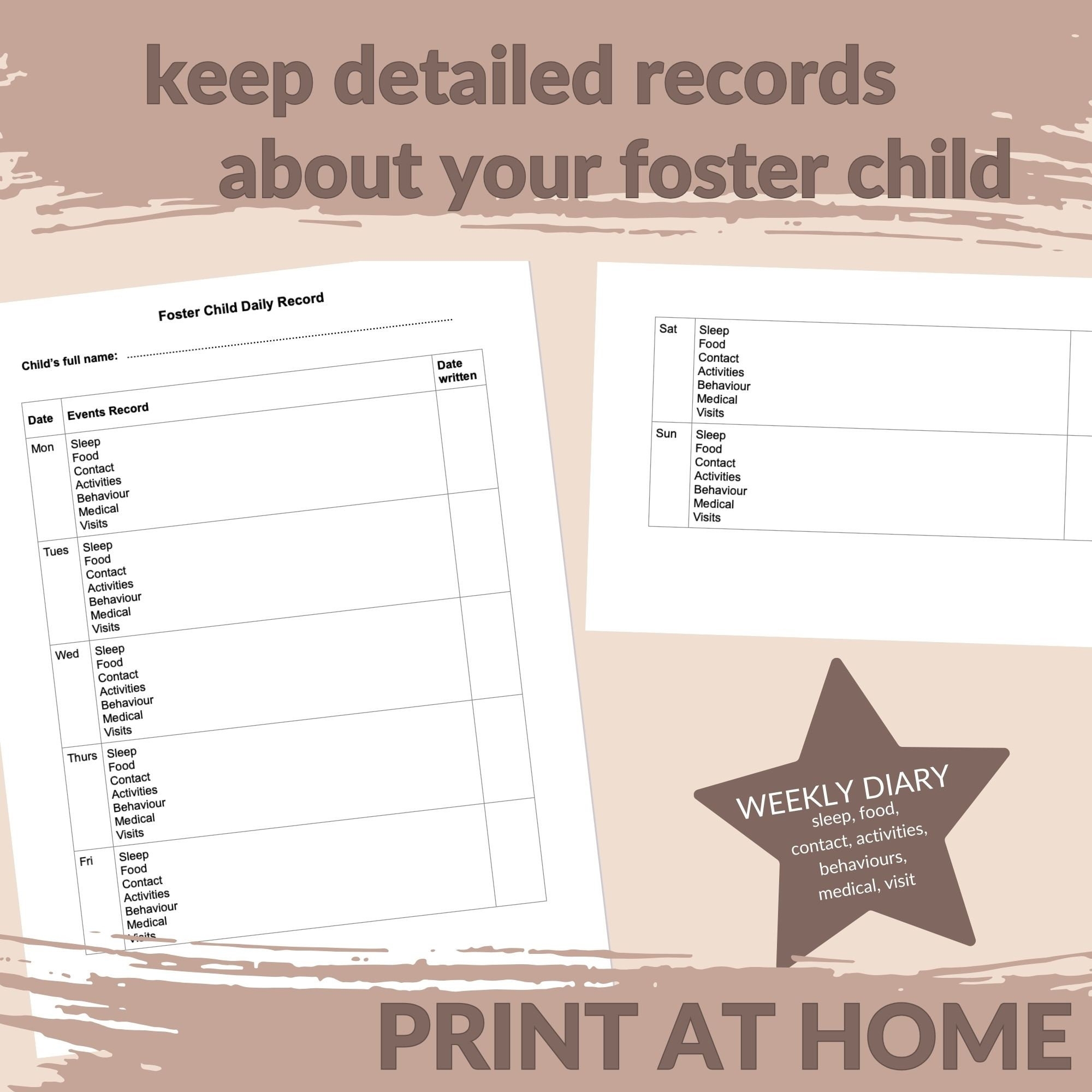 Foster Care Daily Diary Template Foster Carer Daily Journal Log Printable Editable INSTANT DOWNLOAD Etsy