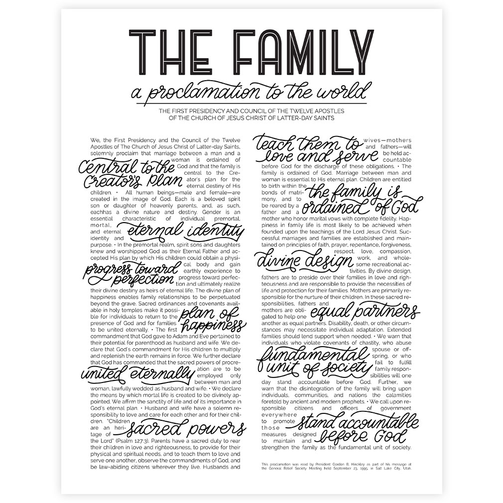 Framed Hand Lettered Family Proclamation