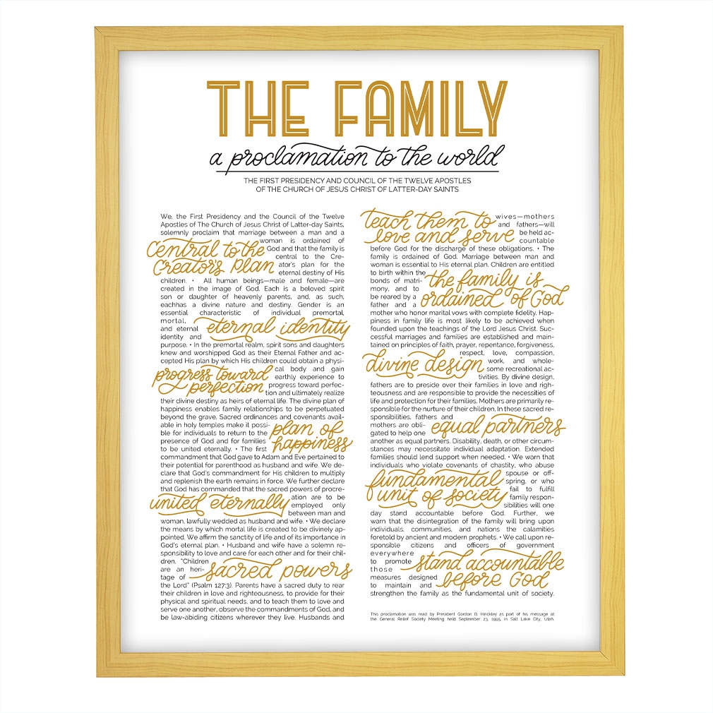 Framed Hand Lettered Family Proclamation