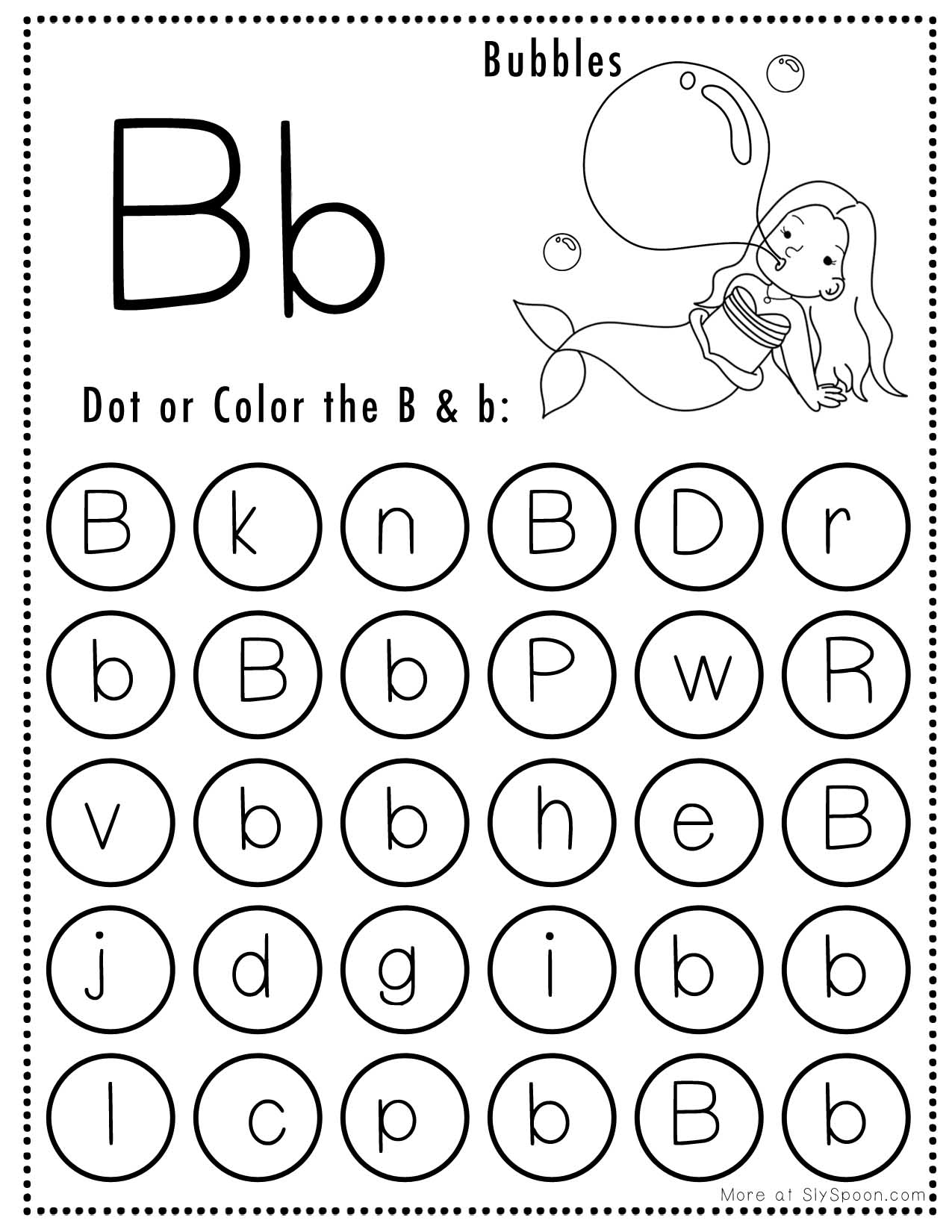 Free Alphabet Do A Dot Printables Worksheets Letter B Mermaid Themed Sly SpoonSly Spoon