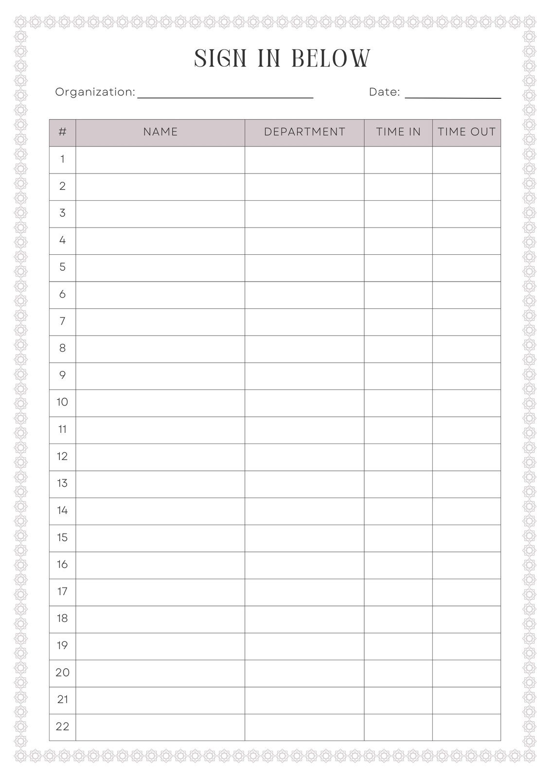 Free Printable Sign In Sheet